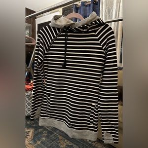 Ampersand Black White Striped Double Hooded Sweatshirt Sz Small